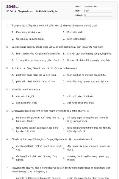 55 Bài tập Chuyển dịch cơ cấu kinh tế có đáp án