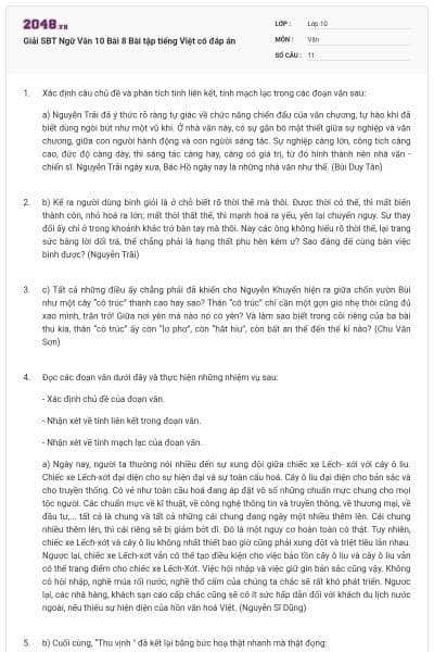 Giải SBT Ngữ Văn 10 Bài 8 Bài tập tiếng Việt có đáp án