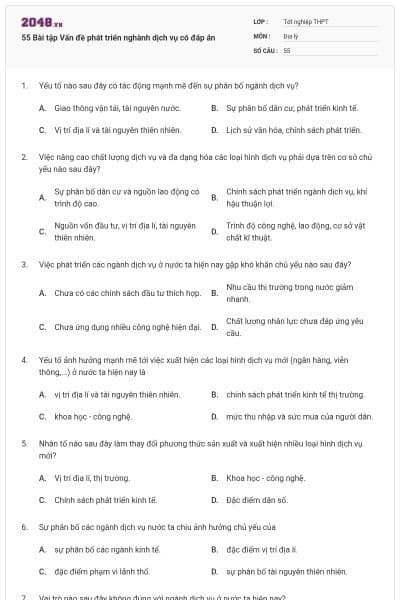 55 Bài tập Vấn đề phát triển nghành dịch vụ có đáp án