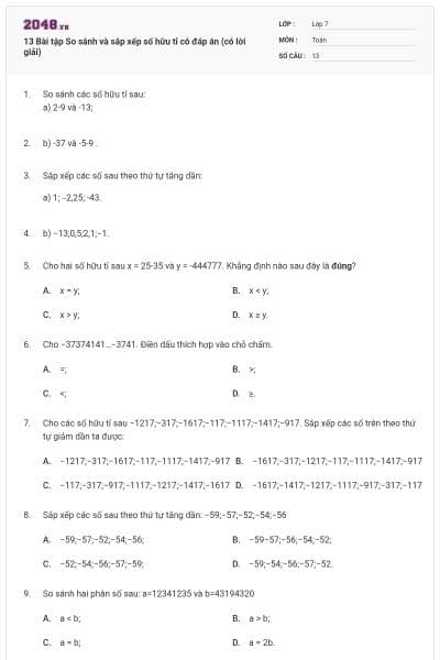 13 Bài tập So sánh và sắp xếp số hữu tỉ có đáp án (có lời giải)