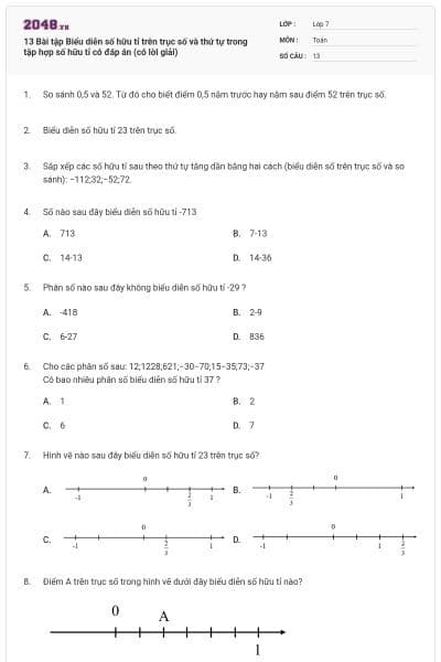 13 Bài tập Biểu diễn số hữu tỉ trên trục số và thứ tự trong tập hợp số hữu tỉ có đáp án (có lời giải)