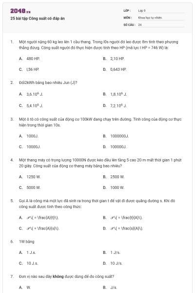 25 bài tập Công suất có đáp án