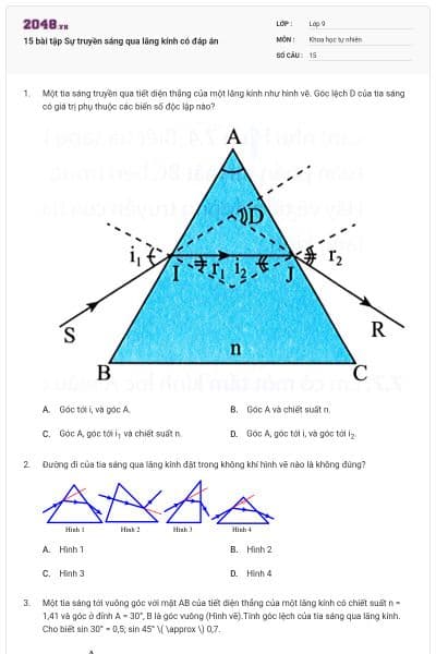 15 bài tập Sự truyền sáng qua lăng kính có đáp án