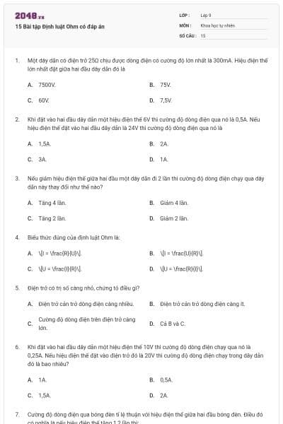 15 Bài tập Định luật Ohm có đáp án