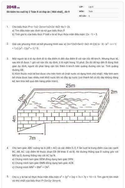 Đề kiểm tra cuối kỳ 2 Toán 8 có đáp án ( Mới nhất)_ đề 9