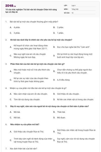 10 câu trắc nghiệm Trả bài văn kể chuyện Chân trời sáng tạo có đáp án