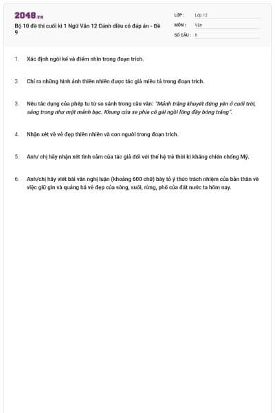 Bộ 10 đề thi cuối kì 1 Ngữ Văn 12 Cánh diều có đáp án - Đề 9