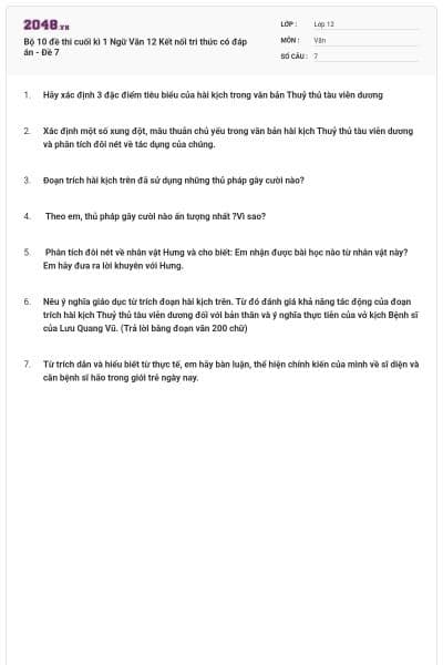 Bộ 10 đề thi cuối kì 1 Ngữ Văn 12 Kết nối tri thức có đáp án - Đề 7
