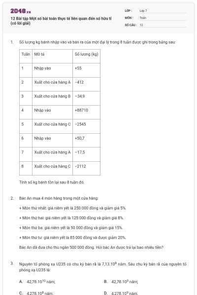 12 Bài tập Một số bài toán thực tế liên quan đến số hữu tỉ (có lời giải)