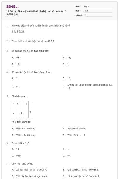 12 Bài tập Tìm một số khi biết căn bậc hai số học của nó (có lời giải)