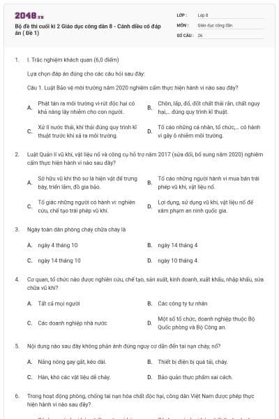 Bộ đề thi cuối kì 2 Giáo dục công dân 8 - Cánh diều có đáp án ( Đề 1)