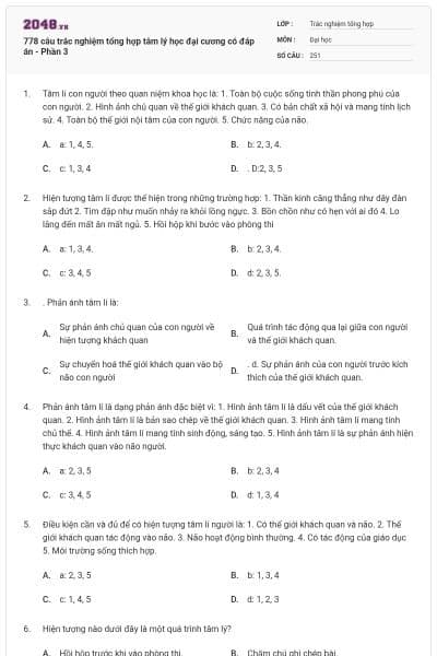 778 câu trắc nghiệm tổng hợp tâm lý học đại cương có đáp án - Phần 3