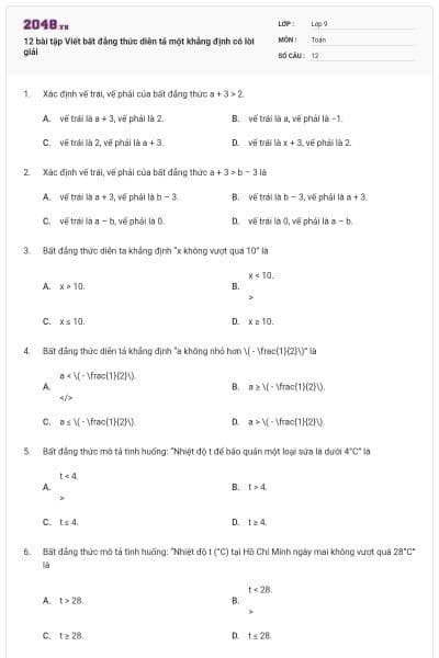 12 bài tập Viết bất đẳng thức diễn tả một khẳng định có lời giải