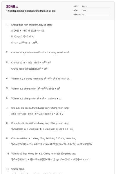 12 bài tập Chứng minh bất đẳng thức có lời giải