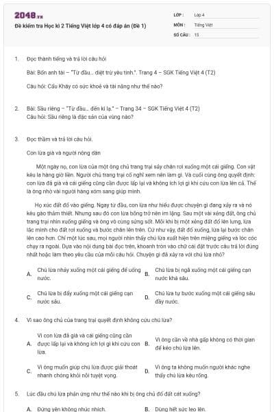 Đề kiểm tra Học kì 2 Tiếng Việt lớp 4 có đáp án (Đề 1)