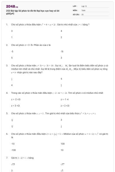 253 Bài tập Số phức từ đề thi Đại học cực hay có lời giải(p4)