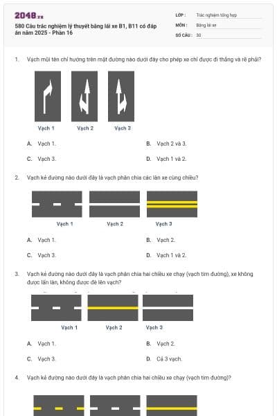 580 Câu trắc nghiệm lý thuyết bằng lái xe B1, B11 có đáp án năm 2025 - Phần 16