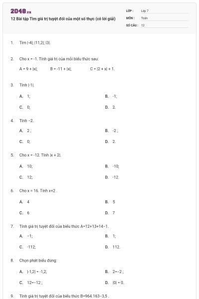 12 Bài tập Tìm giá trị tuyệt đối của một số thực (có lời giải)