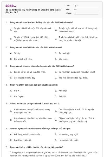 Bộ 10 đề thi cuối kì 2 Ngữ Văn lớp 11 Chân trời sáng tạo có đáp án - Đề 5