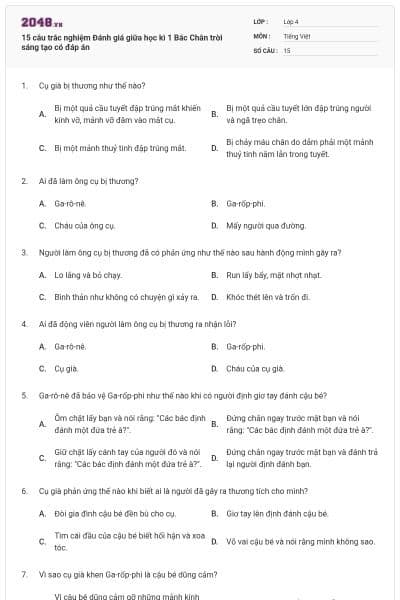 15 câu trắc nghiệm Đánh giá giữa học kì 1 Bác Chân trời sáng tạo có đáp án