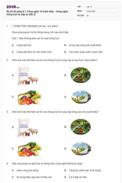 Bộ đề thi giữa kì 1 Công nghệ 10 Cánh diều - Công nghệ trồng trọt có đáp án (Đề 2)