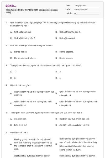 Tổng hợp đề thi thử THPTQG 2019 Công dân có đáp án (P11)