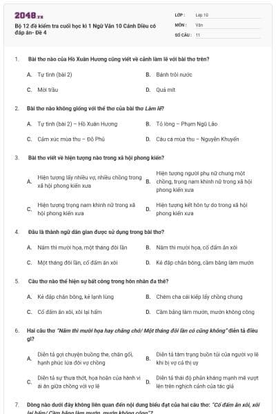 Bộ 12 đề kiểm tra cuối học kì 1 Ngữ Văn 10 Cánh Diều có đáp án- Đề 4