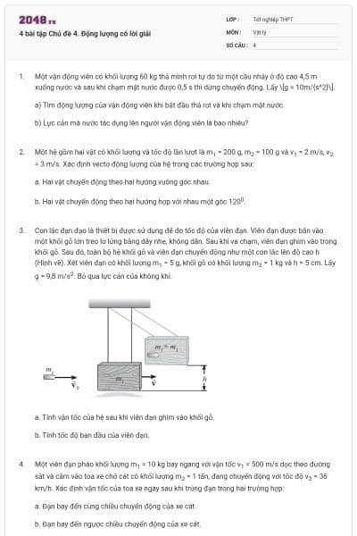 4 bài tập Chủ đề 4. Động lượng có lời giải