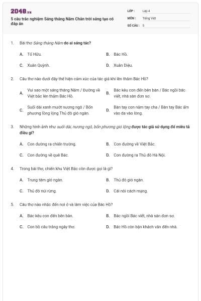 5 câu trắc nghiệm Sáng tháng Năm Chân trời sáng tạo có đáp án