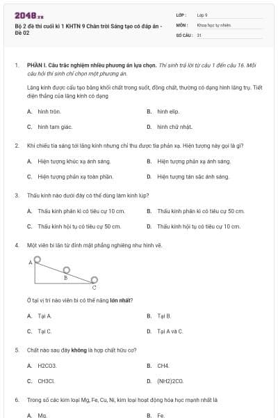Bộ 2 đề thi cuối kì 1 KHTN 9 Chân trời Sáng tạo có đáp án - Đề 02