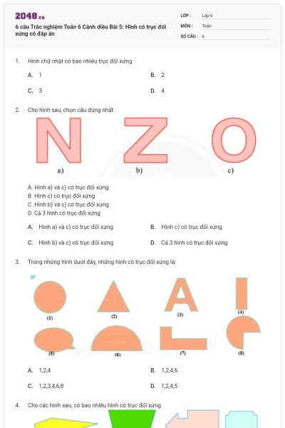 6 câu Trắc nghiệm Toán 6 Cánh diều Bài 5: Hình có trục đối xứng có đáp án