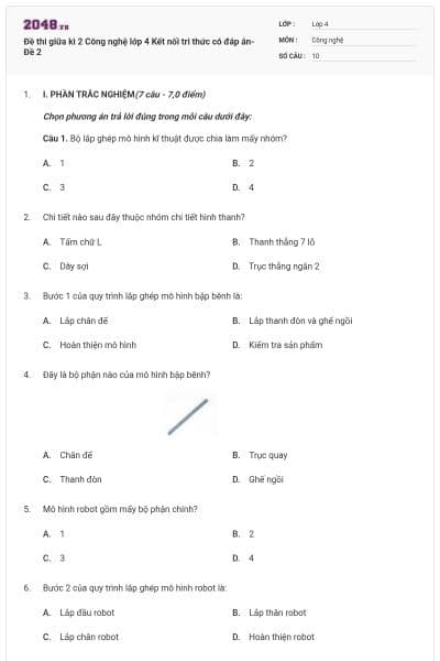 Đề thi giữa kì 2 Công nghệ lớp 4 Kết nối tri thức có đáp án- Đề 2