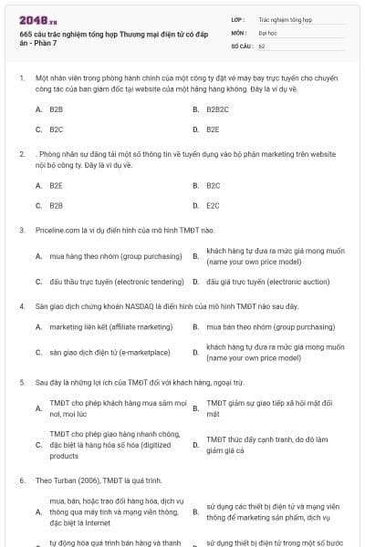665 câu trắc nghiệm tổng hợp Thương mại điện tử có đáp án - Phần 7