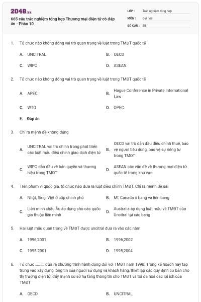 665 câu trắc nghiệm tổng hợp Thương mại điện tử có đáp án - Phần 10