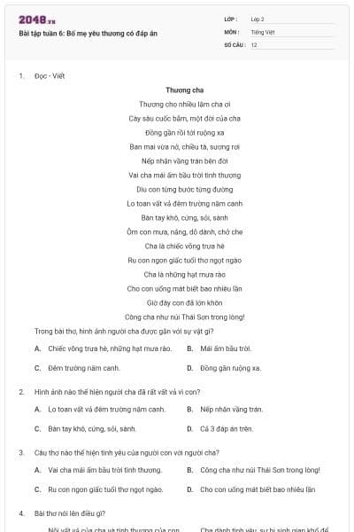 Bài tập tuần 6: Bố mẹ yêu thương có đáp án