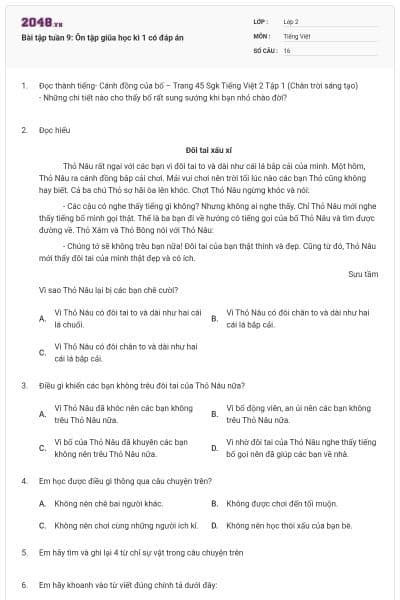 Bài tập tuần 9: Ôn tập giũa học kì 1 có đáp án