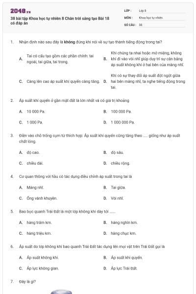 38 bài tập Khoa học tự nhiên 8 Chân trời sáng tạo Bài 18 có đáp án