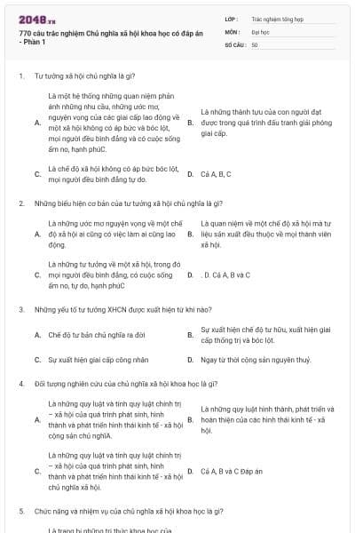 770 câu trắc nghiệm Chủ nghĩa xã hội khoa học có đáp án - Phần 1