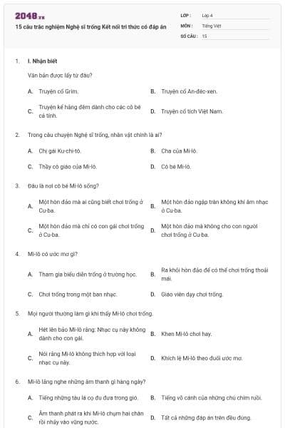 15 câu trắc nghiệm Nghệ sĩ trống Kết nối tri thức có đáp án