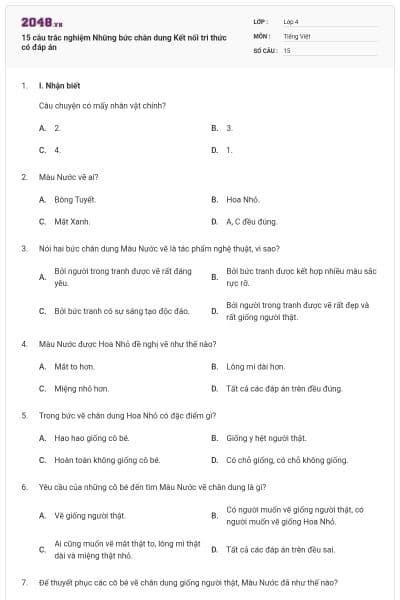 15 câu trắc nghiệm Những bức chân dung Kết nối tri thức có đáp án