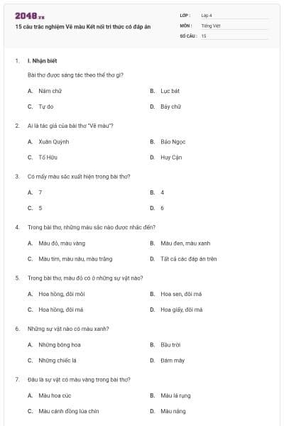 15 câu trắc nghiệm Vẽ màu Kết nối tri thức có đáp án