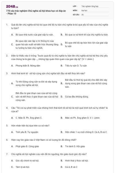 770 câu trắc nghiệm Chủ nghĩa xã hội khoa học có đáp án - Phần 10
