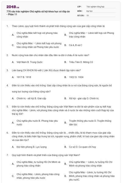 770 câu trắc nghiệm Chủ nghĩa xã hội khoa học có đáp án - Phần 11