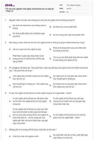 770 câu trắc nghiệm Chủ nghĩa xã hội khoa học có đáp án - Phần 14