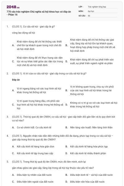 770 câu trắc nghiệm Chủ nghĩa xã hội khoa học có đáp án - Phần 16
