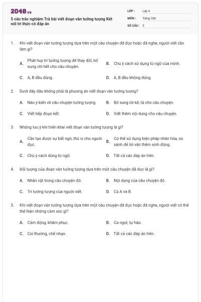 5 câu trắc nghiệm Trả bài viết đoạn văn tưởng tượng Kết nối tri thức có đáp án
