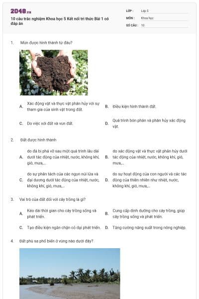 10 câu trắc nghiệm Khoa học 5 Kết nối tri thức Bài 1 có đáp án