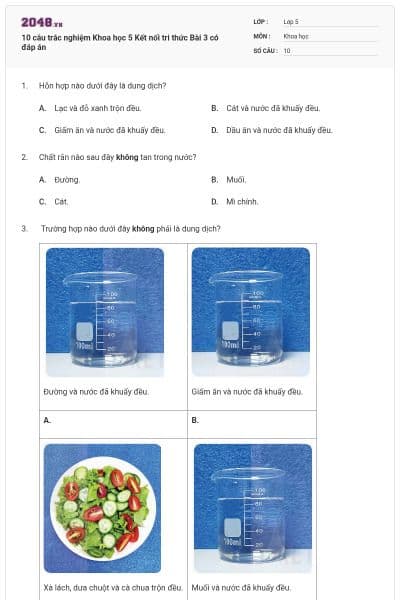10 câu trắc nghiệm Khoa học 5 Kết nối tri thức Bài 3 có đáp án
