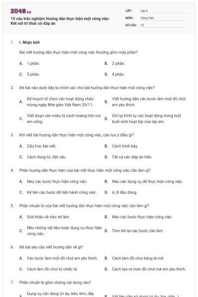 15 câu trắc nghiệm Hướng dẫn thực hiện một công việc Kết nối tri thức có đáp án