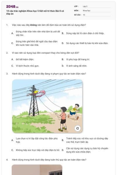 10 câu trắc nghiệm Khoa học 5 Kết nối tri thức Bài 8 có đáp án